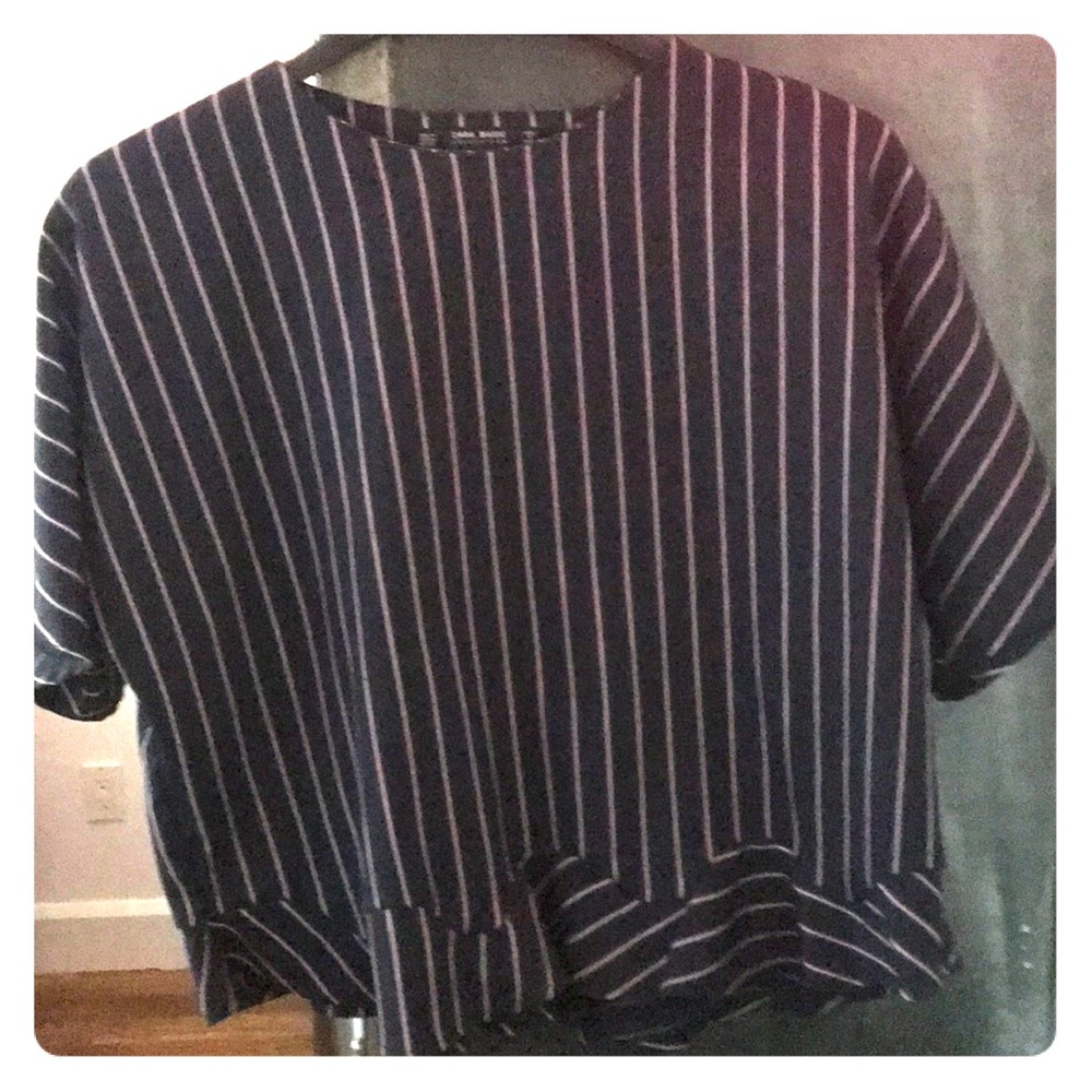 Zara Basic Navy Striped Top
